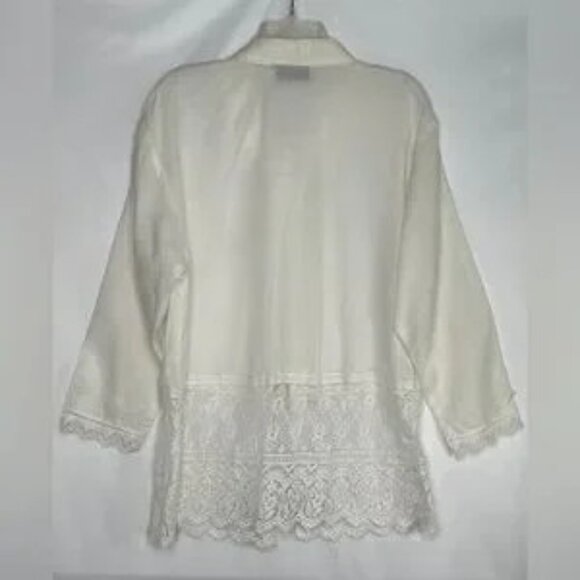 Concrete Ivory Lace Blouse Button Down Crochet Collar and Button Cottagecore SzS - Picture 2 of 6